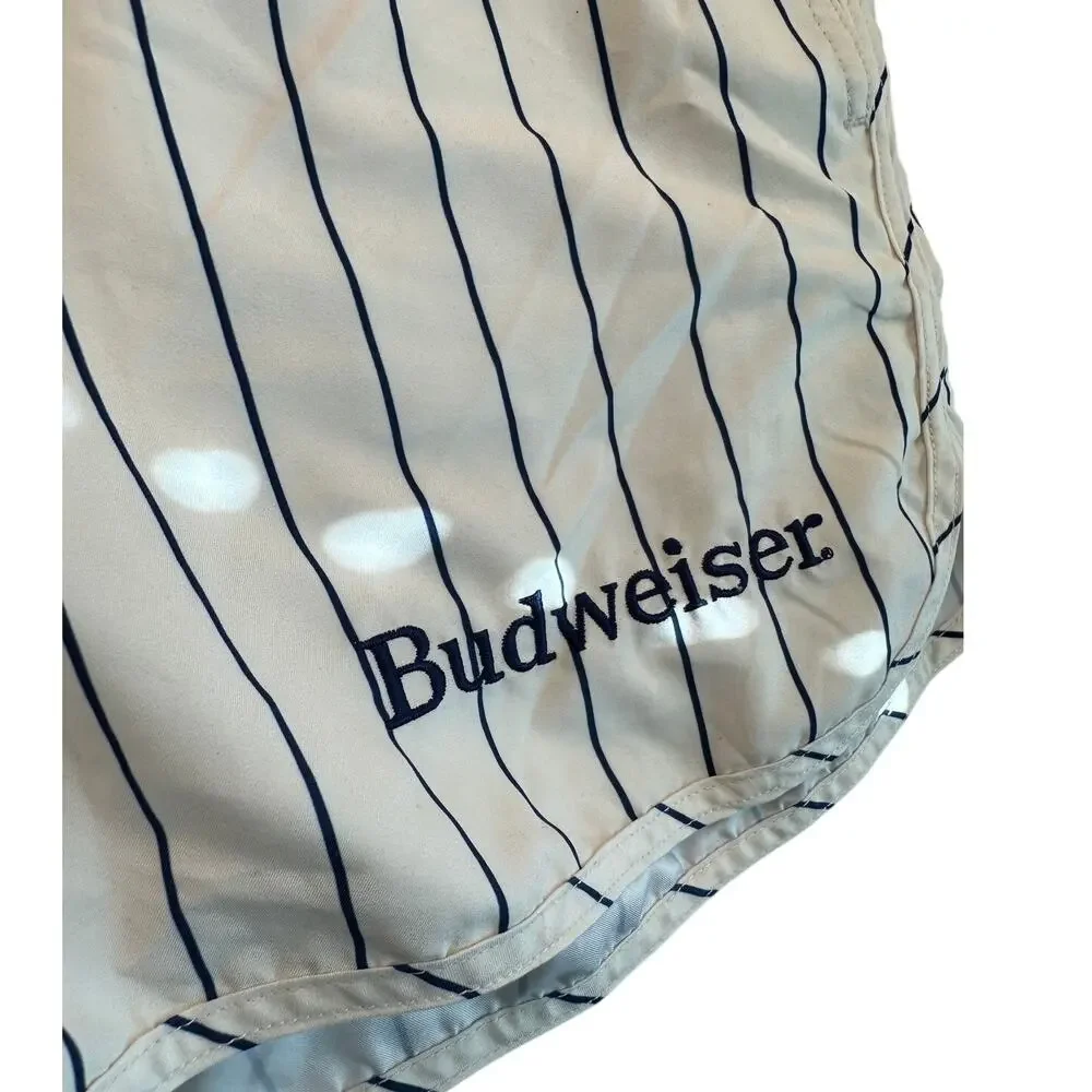 Budweiser x PacSun Pinstripe Swim Trunks XL Boardshorts Cream Navy